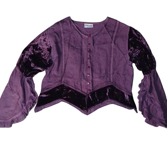 Encounter Free Size Purple Velvet Detail Floral Embroidery Twin Set Two Piece - Picture 6 of 13